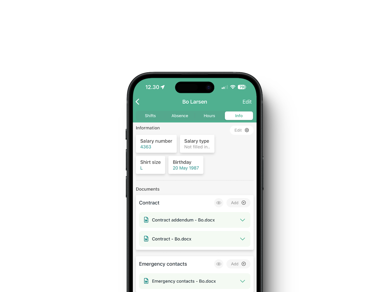 Imagen de información del empleado en la app