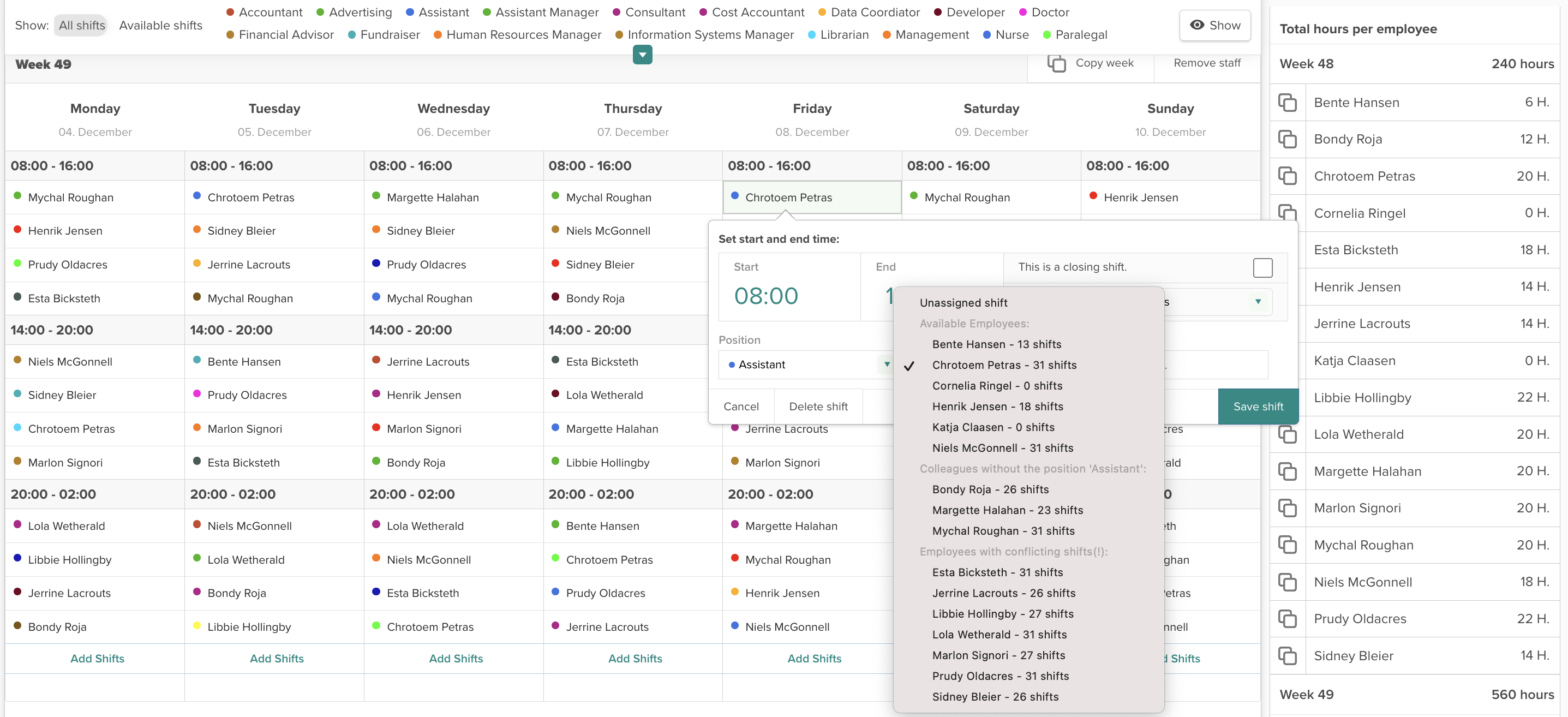 Afbeelding van het roosteroverzicht gefilterd op locatie