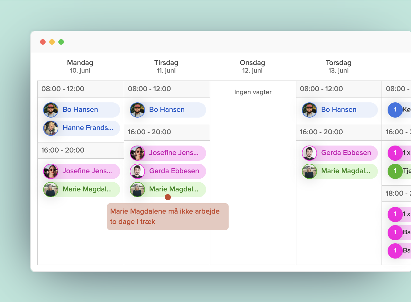 Juster og publiser vaktplanen