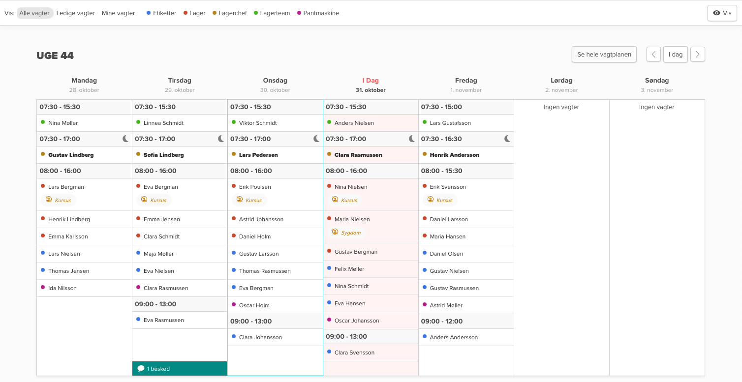 Widok szablonu grafiku pracy dla sklepu internetowego i magazynu