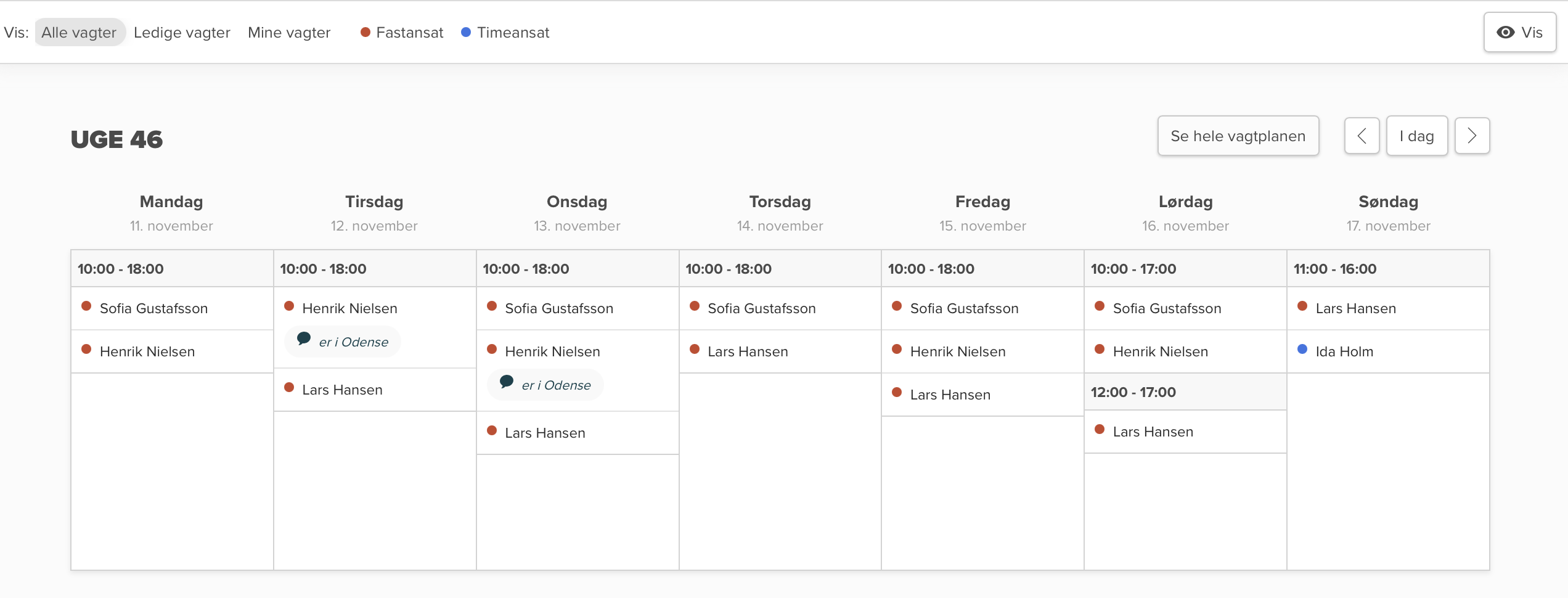 Widok szablonu grafiku pracy dla sklepu detalicznego