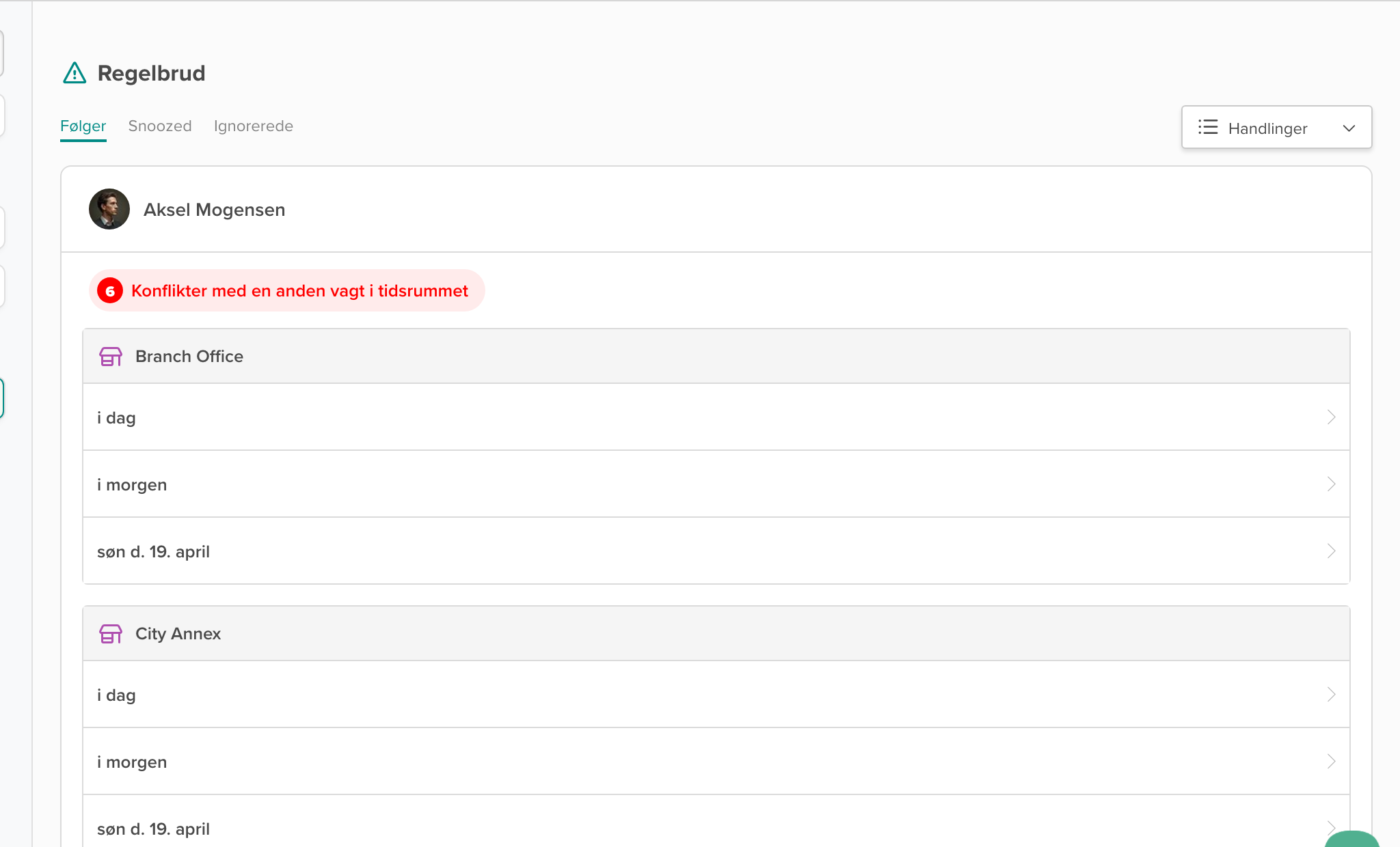 Rule violations grouped by employee in Smartplan