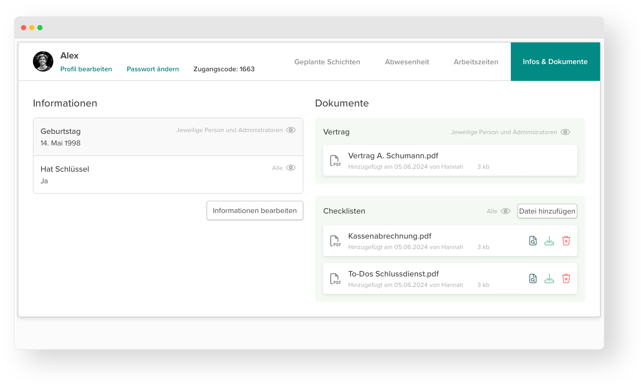 Image of information on employee