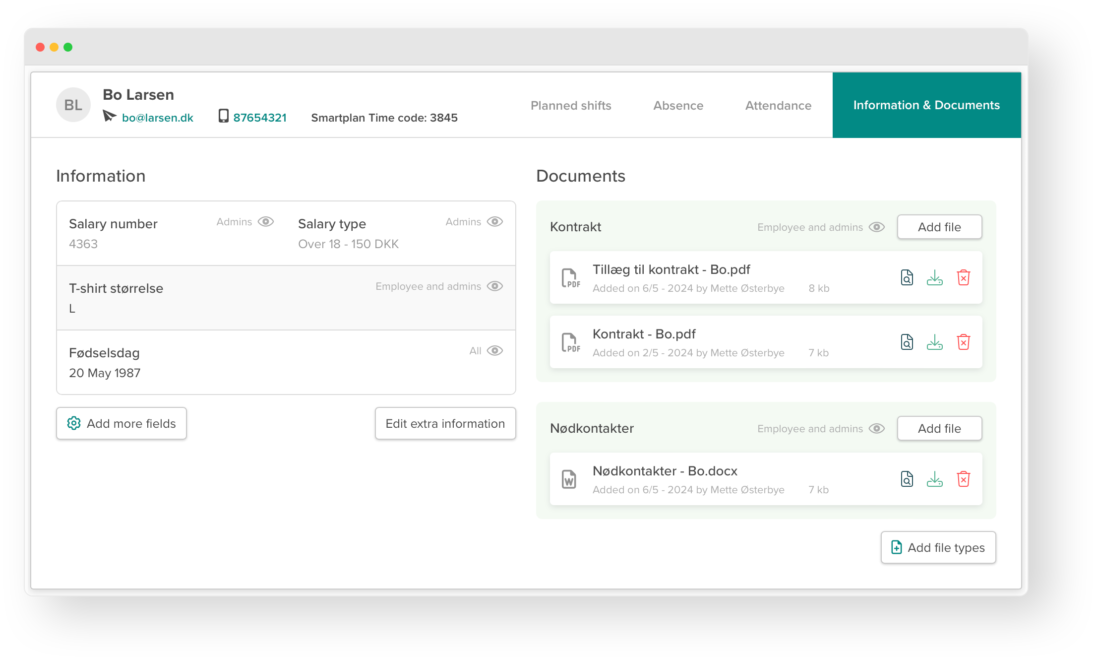 Image of information on employee