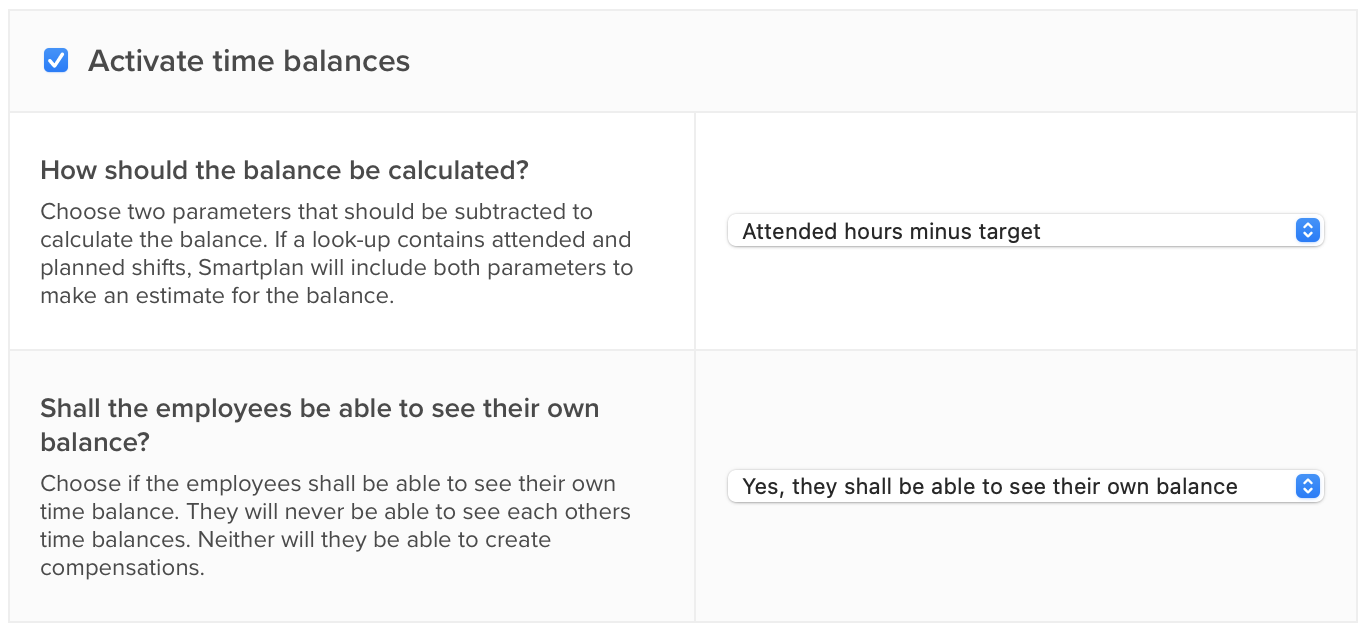 Image of time balance settings