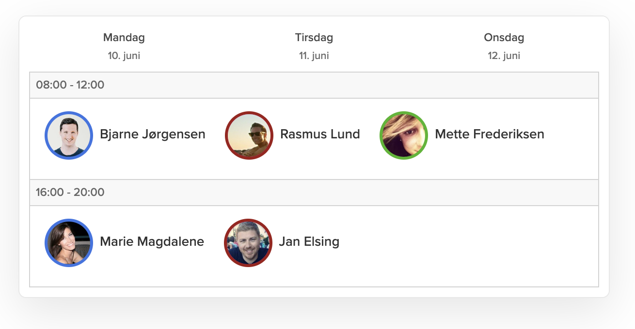Smartplan dagvy med kollegors ansikten