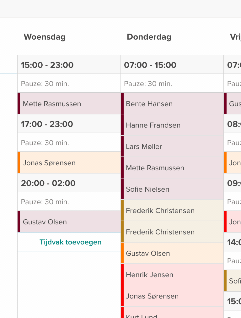 Een dienst slepen van dinsdag naar woensdag in het rooster van Smartplan