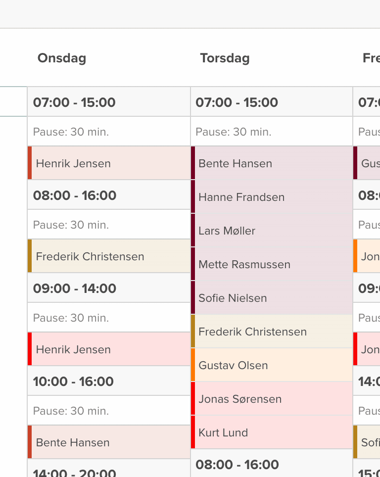 Dra-og-slipp en vakt fra tirsdag til onsdag i Smartplans vaktplan