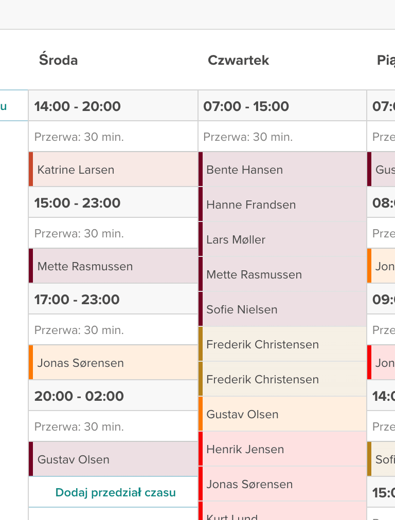 Przeciąganie zmiany z wtorku na środę w grafiku Smartplan